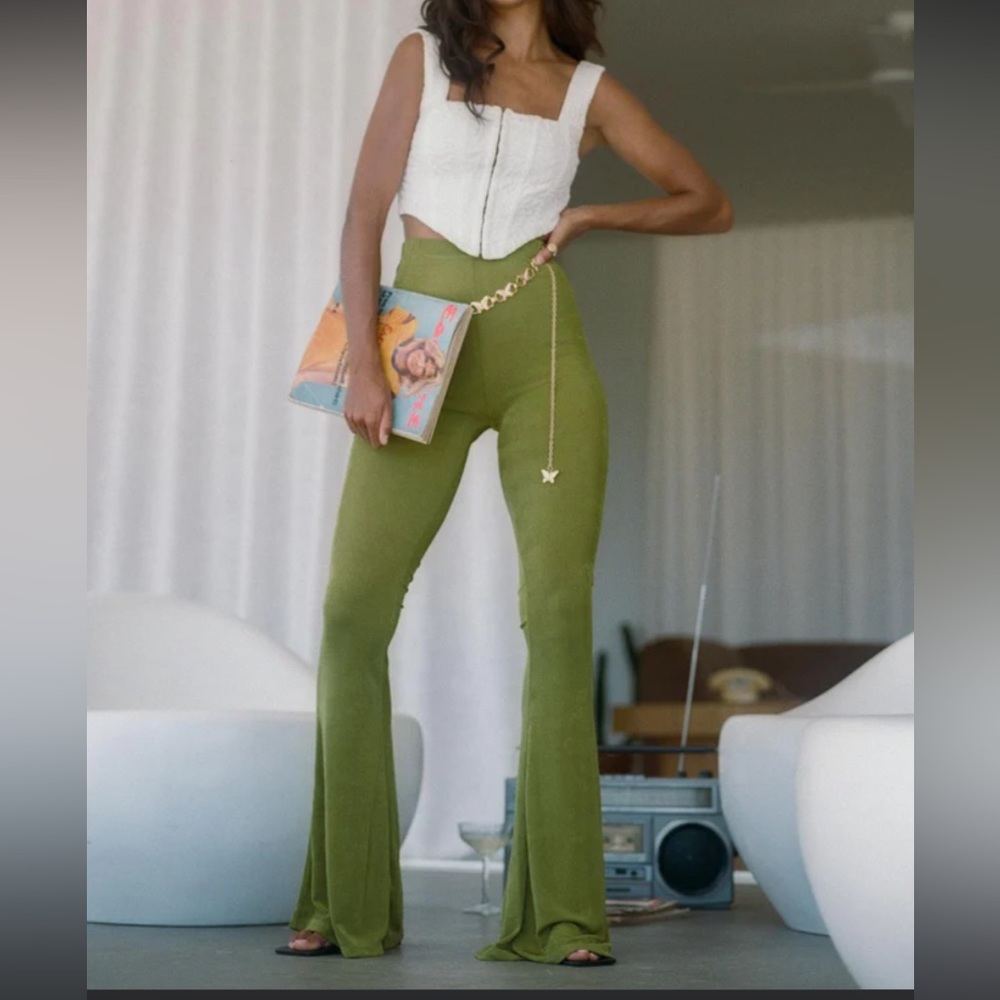Princess Polly green flare pants